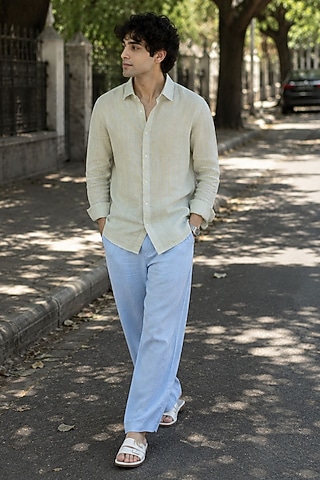 Lemon Yellow Pure Linen Shirt by JORAH MEN