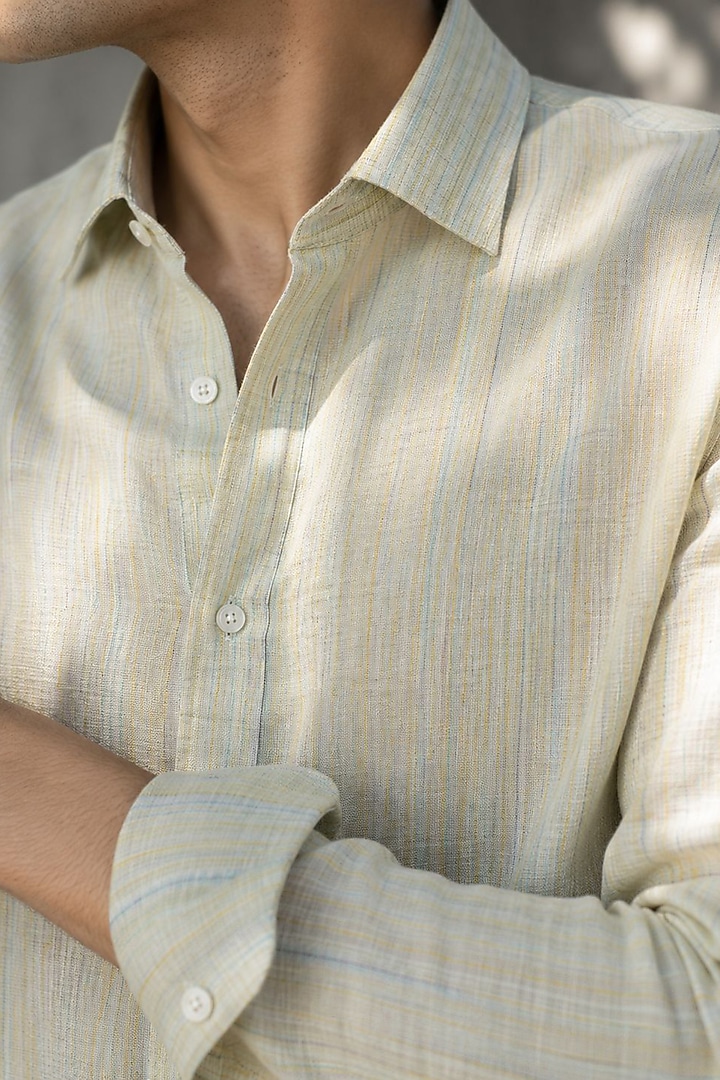Lemon Yellow Pure Linen Party Wear Shirt by JORAH MEN at Pernia's Pop Up Shop