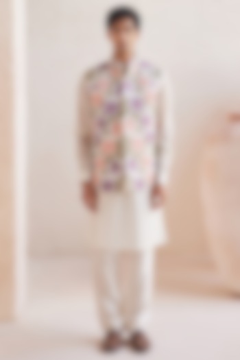 Ivory Chanderi & Cotton Embroidered Nehru Jacket Set by JORAH MEN at Pernia's Pop Up Shop
