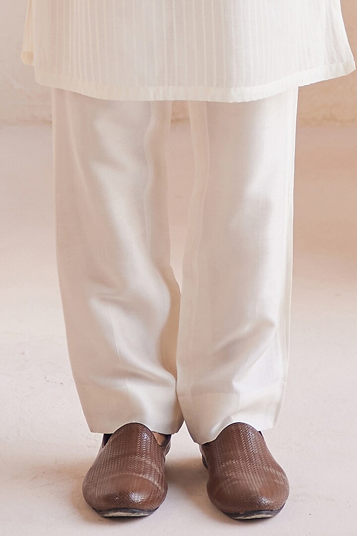 Ivory Chanderi & Cotton Embroidered Nehru Jacket Set by JORAH MEN at Pernia's Pop Up Shop