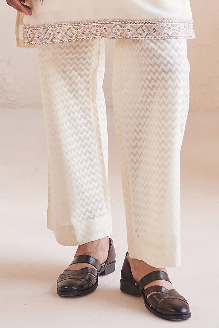Ivory Dupion Thread Embroidered Kurta Set by JORAH MEN at Pernia's Pop Up Shop