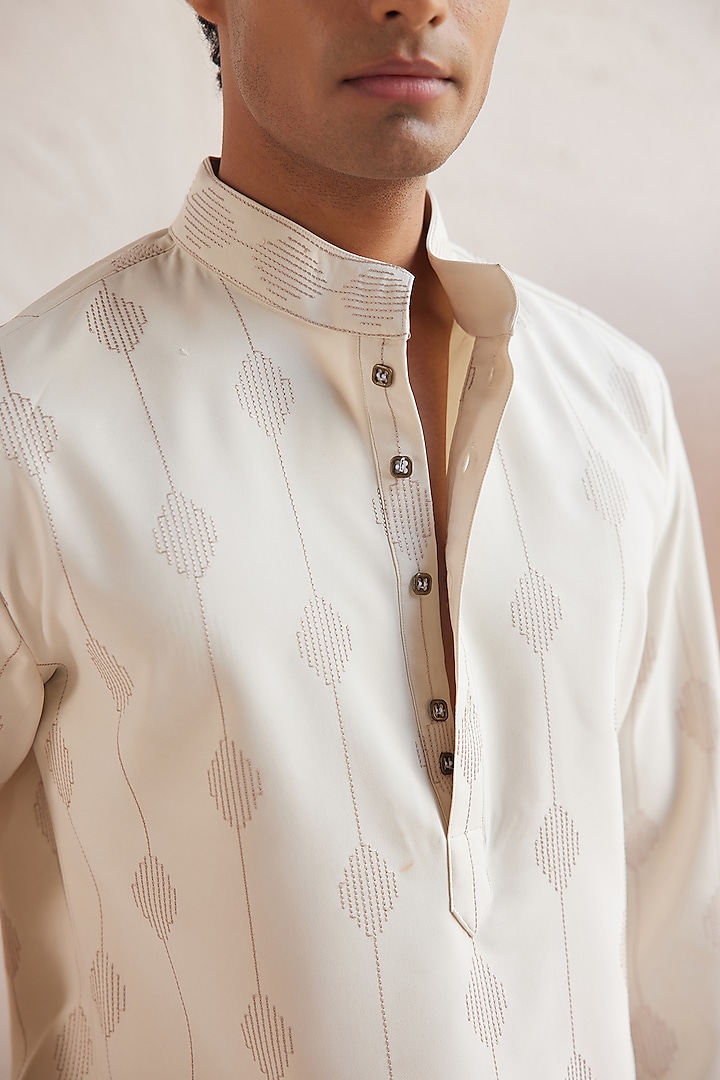 Ivory Mesh Georgette Threadwork Kurta Set by JORAH MEN at Pernia's Pop Up Shop