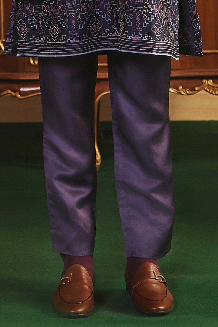 Blue Pure Silk & Linen Satin Resham Embroidered Kurta Set by JORAH MEN at Pernia's Pop Up Shop