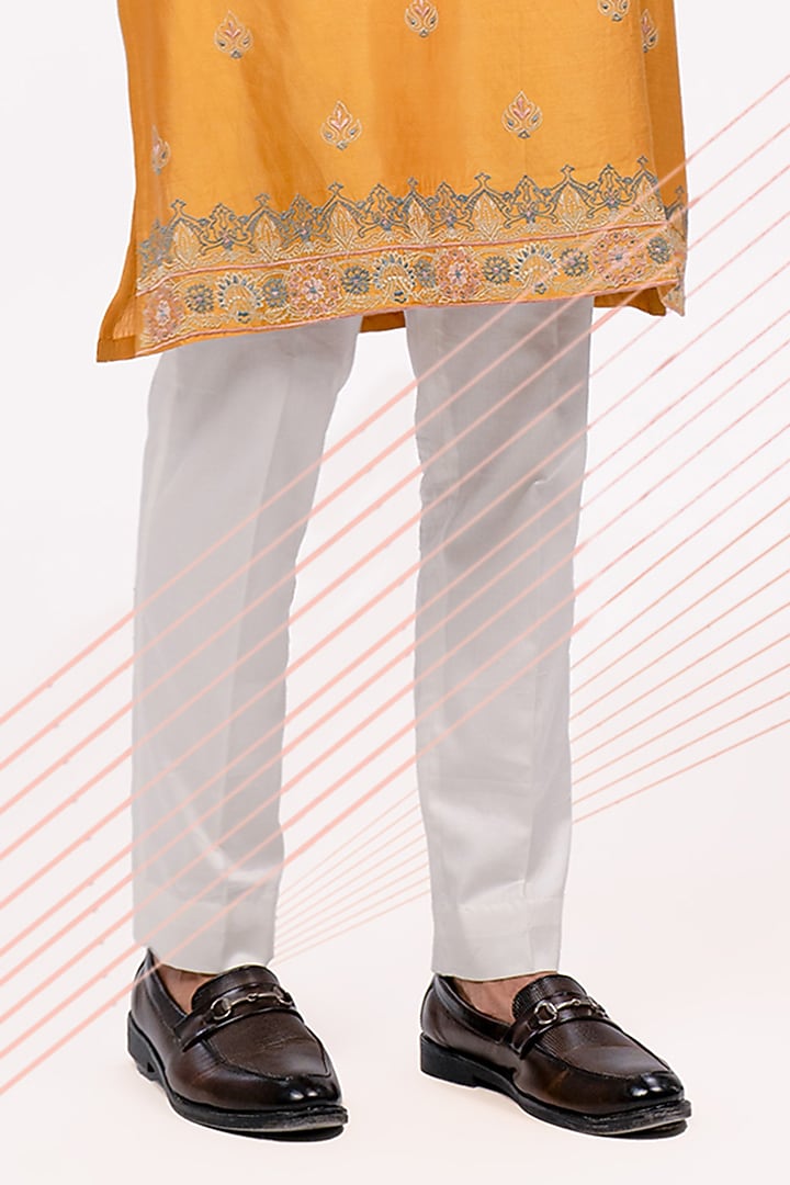 Mustard Yellow Pure Silk Resham Work Kurta Set by JORAH MEN at Pernia's Pop Up Shop