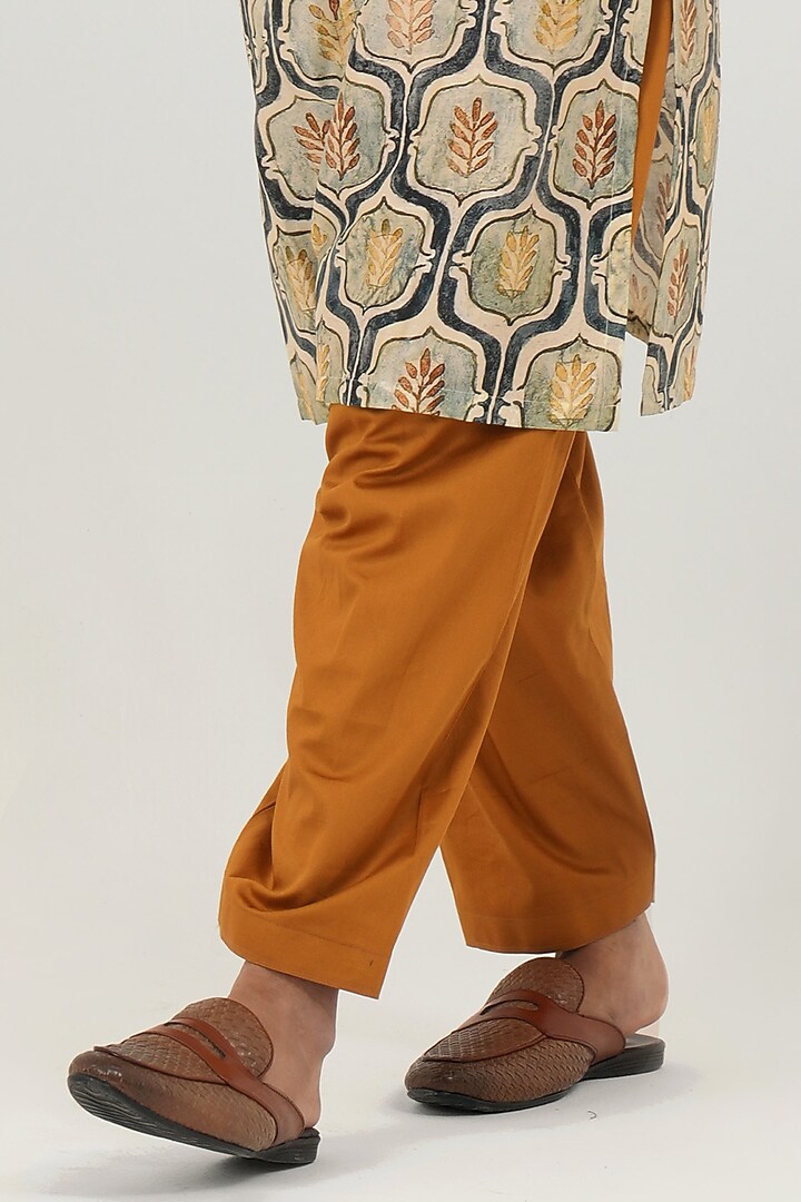 Yellow Chanderi Floral Printed Kurta Set by JORAH MEN at Pernia's Pop Up Shop