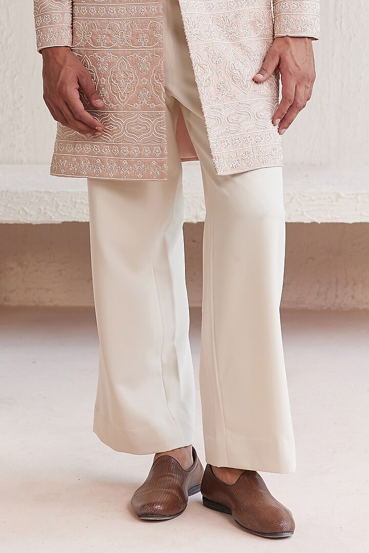 Pink Raw Silk & Cotton Silk Threadwork Groom Indowestern Set by JORAH MEN at Pernia's Pop Up Shop