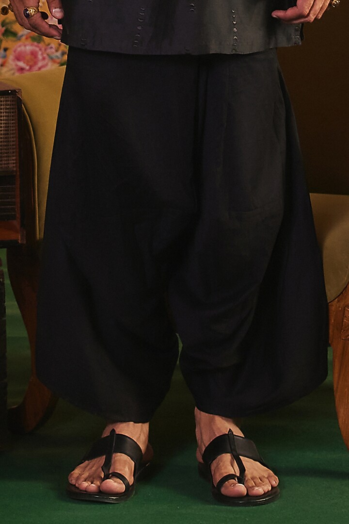 Black Dupion & Chanderi Dori Embroidered Open-Wedding Bandhgala Set by JORAH MEN at Pernia's Pop Up Shop