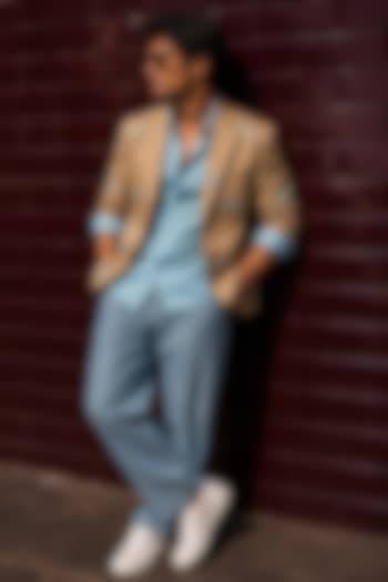 Beige Cotton Embroidered Jacket Set by JORAH MEN at Pernia's Pop Up Shop