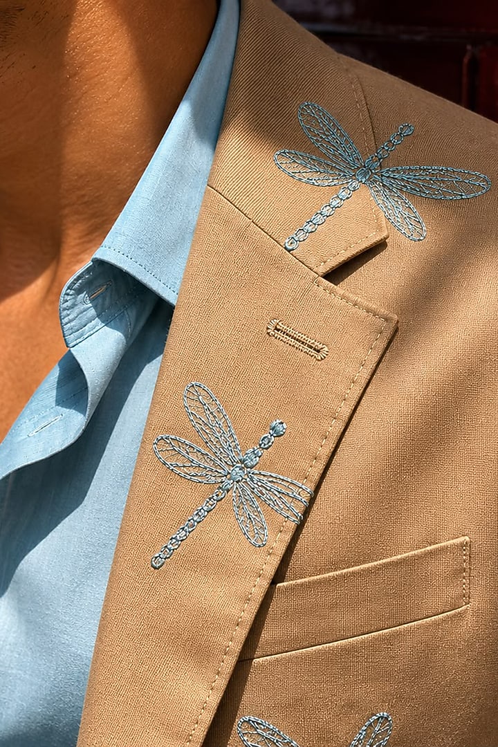 Beige Cotton Embroidered Jacket Set by JORAH MEN at Pernia's Pop Up Shop
