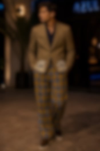 Olive Green Cotton Embroidered Jacket Set by JORAH MEN at Pernia's Pop Up Shop