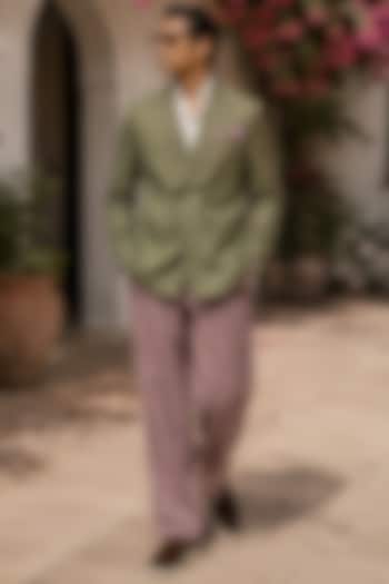 Green Cotton Embroidered Blazer Set by JORAH MEN at Pernia's Pop Up Shop