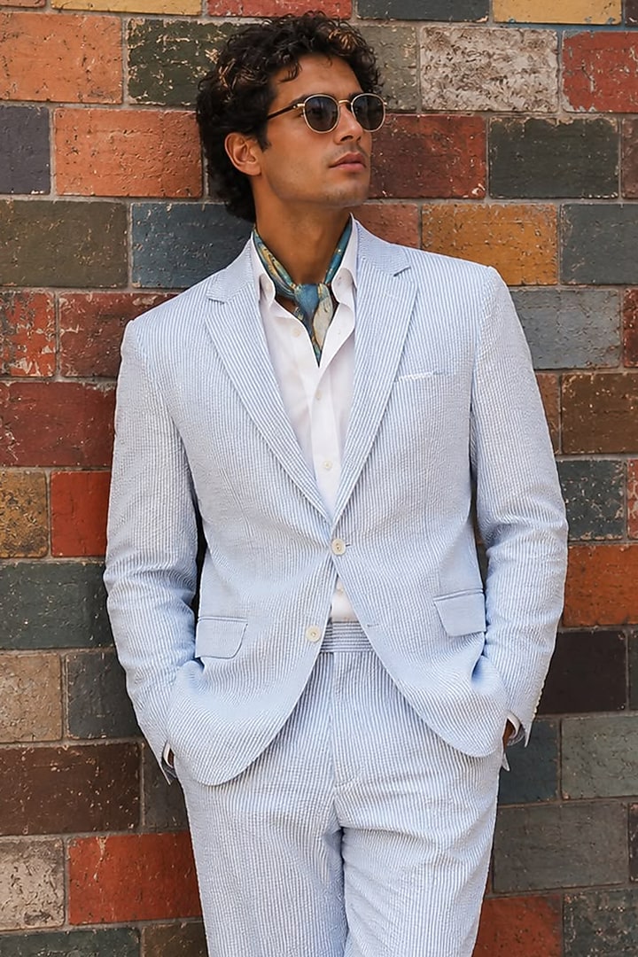 Blue Cotton Blazer Set by JORAH MEN at Pernia's Pop Up Shop