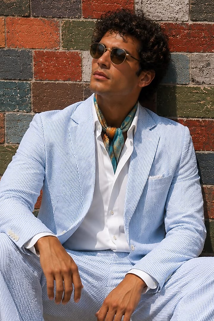 Blue Cotton Blazer Set by JORAH MEN at Pernia's Pop Up Shop