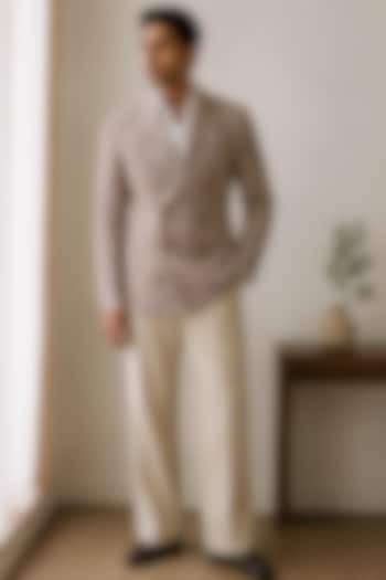 Beige Cotton Double-Breasted Jacket Set by JORAH MEN at Pernia's Pop Up Shop