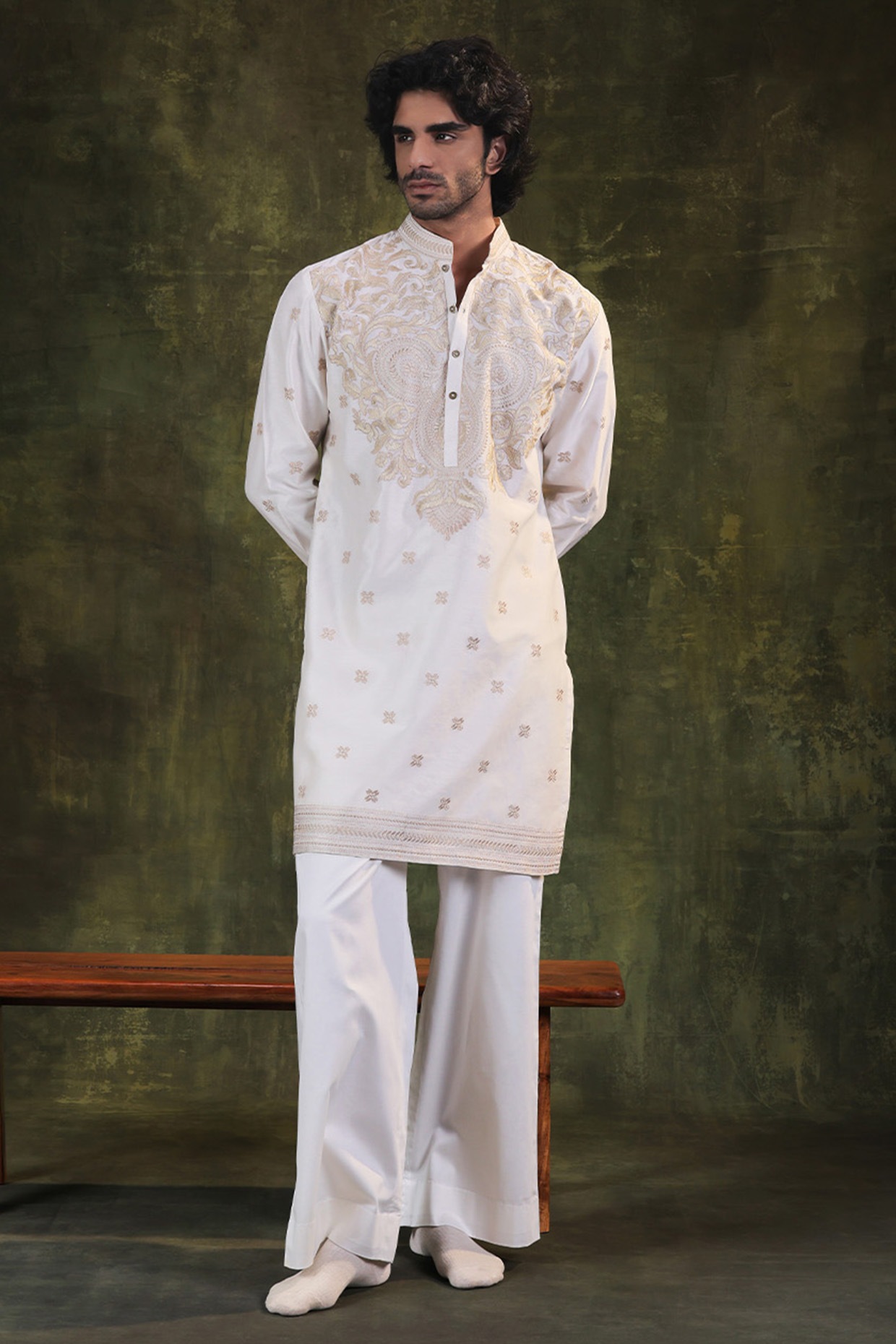 JORAH Ivory Chanderi Silk Thread Embroidered Kurta Set