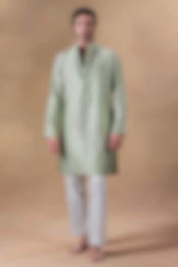 Sage Green Pure Chanderi Silk Resham Embroidered Kurta Set by JORAH MEN at Pernia's Pop Up Shop