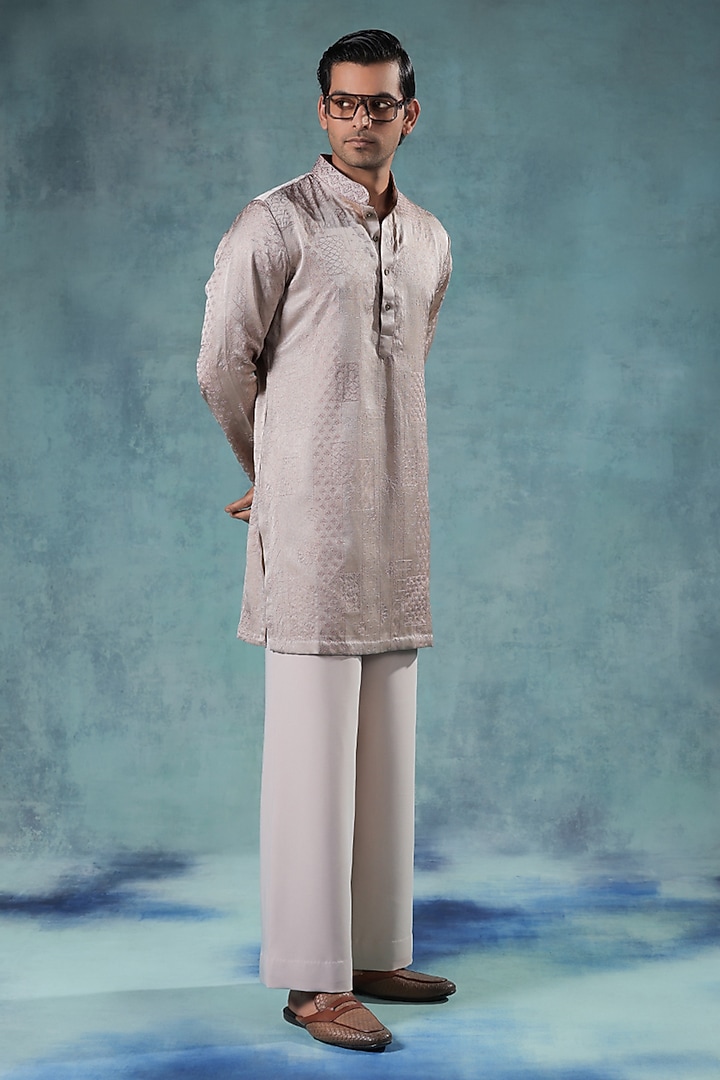 Champagne Beige Satin Resham Embroidered Kurta Set by JORAH MEN at Pernia's Pop Up Shop