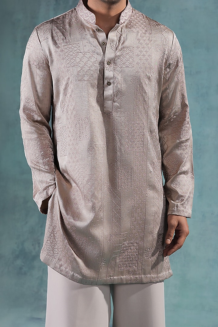 Champagne Beige Satin Resham Embroidered Kurta Set by JORAH MEN at Pernia's Pop Up Shop
