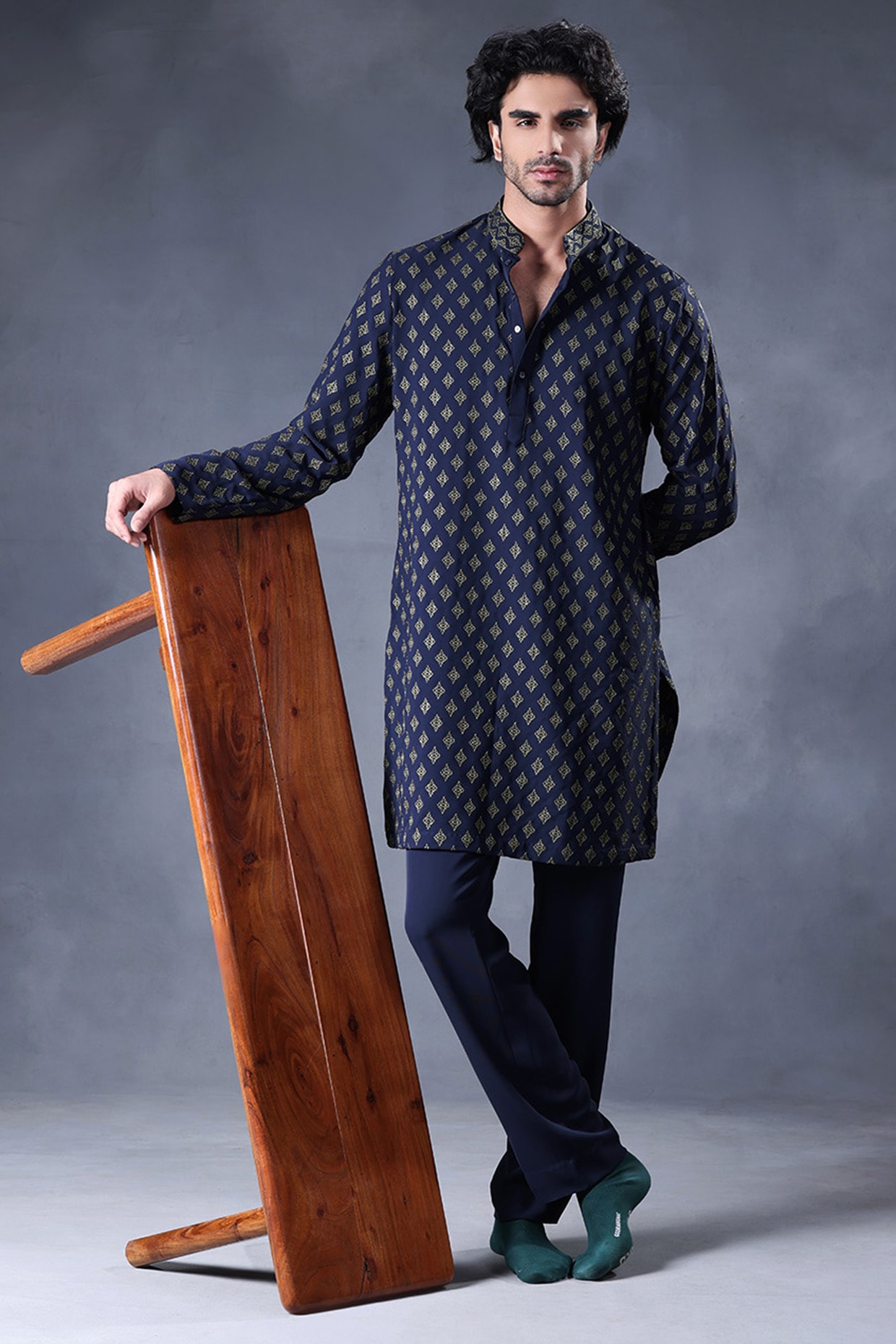 JORAH Blue Crepe Resham Embroidered Kurta Set