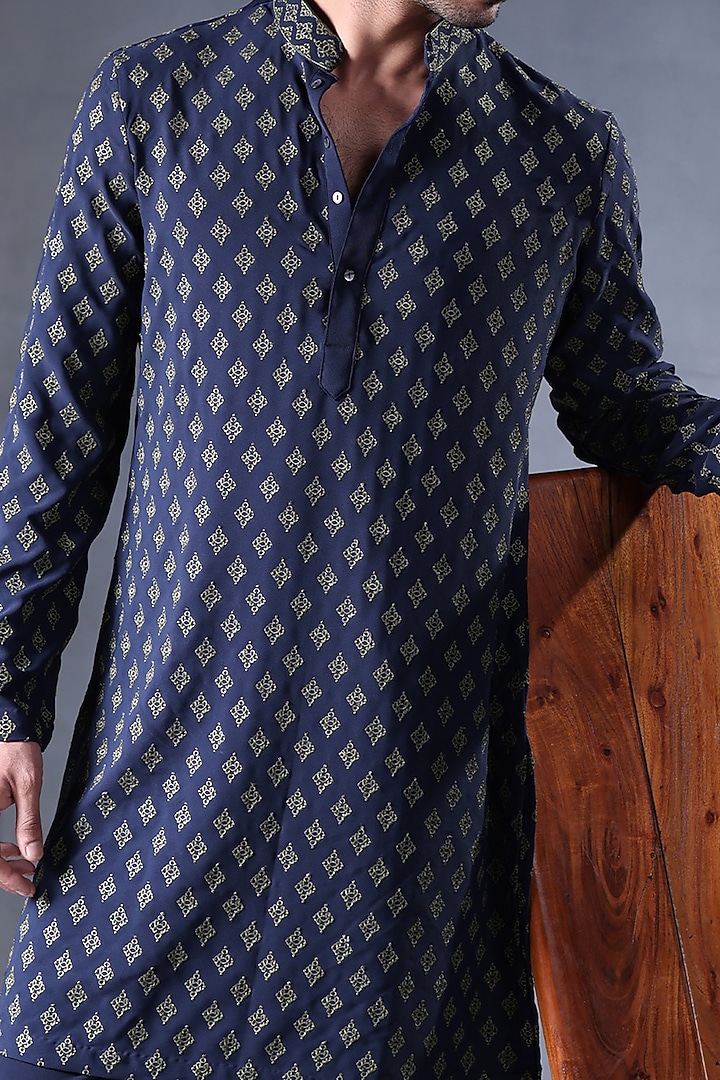 Blue Crepe Resham Embroidered Kurta Set by JORAH MEN at Pernia's Pop Up Shop