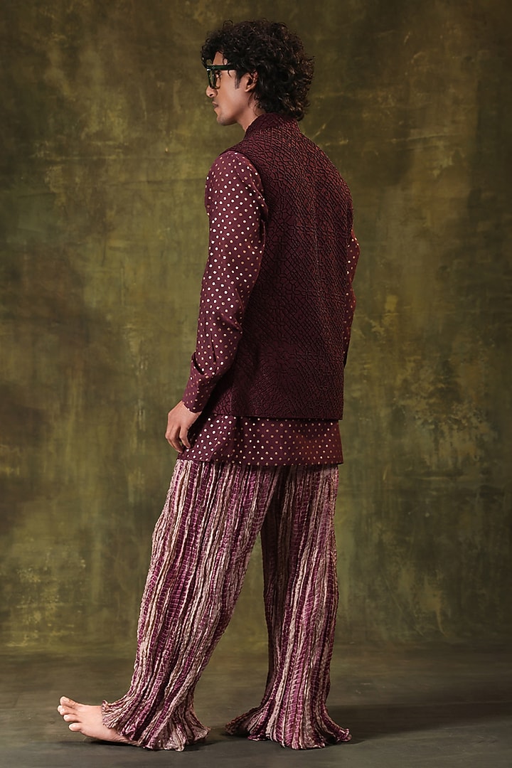 Wine Dupion Silk Embellished Nehru Jacket Set by JORAH MEN at Pernia's Pop Up Shop