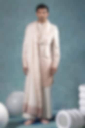 Ivory-Dusky Rose Ombre Satin Silk Indowestern Set by JORAH MEN at Pernia's Pop Up Shop