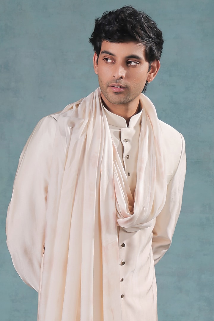 Ivory-Dusky Rose Ombre Satin Silk Indowestern Set by JORAH MEN at Pernia's Pop Up Shop
