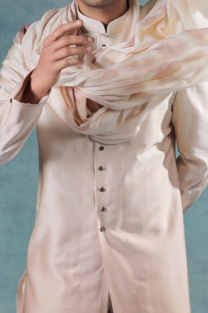 Ivory-Dusky Rose Ombre Satin Silk Indowestern Set by JORAH MEN at Pernia's Pop Up Shop