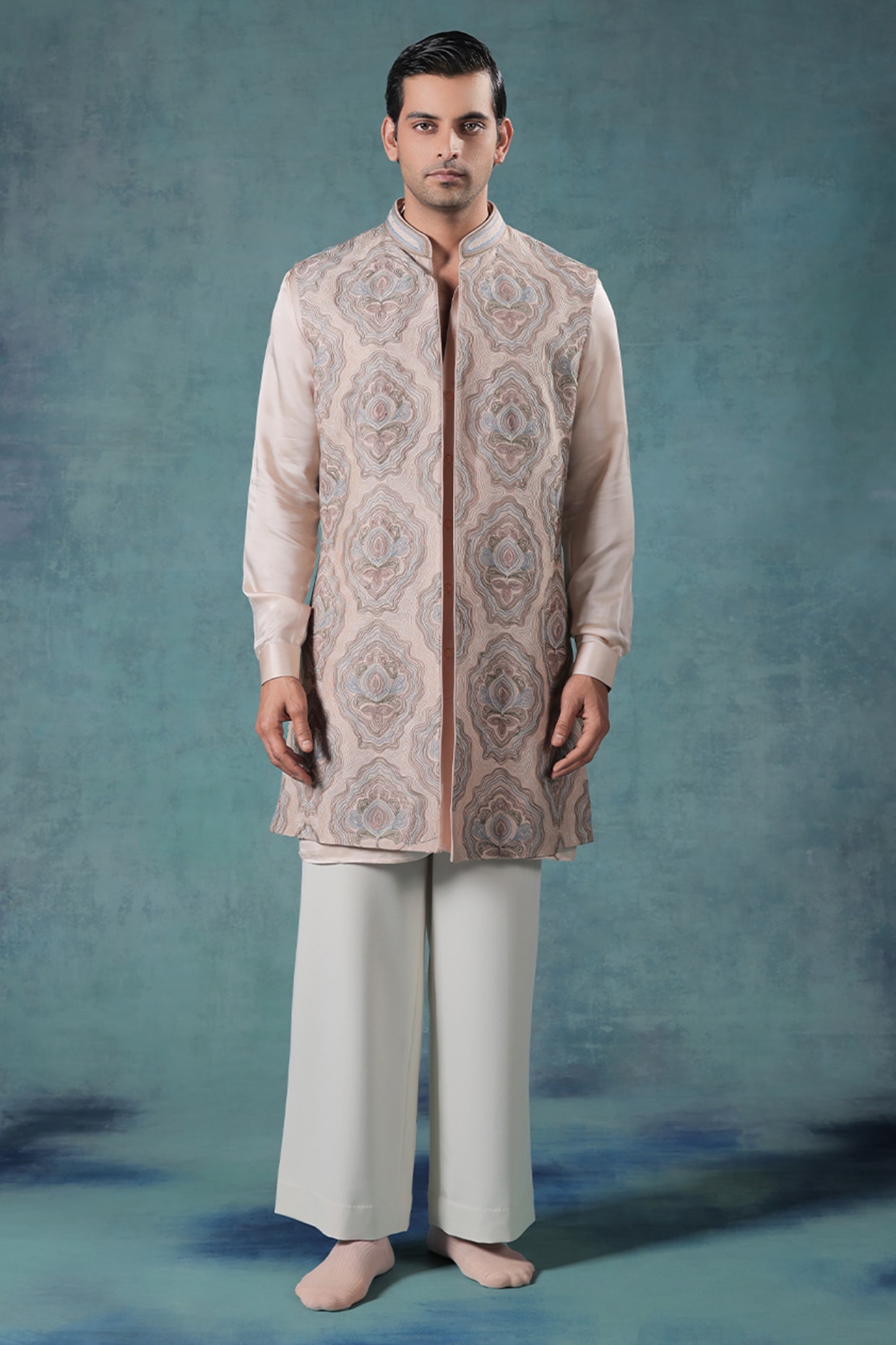 JORAH Dusky Rose Dupion Silk Dori Embroidered Indowestern Set