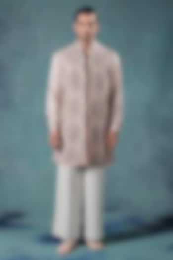Dusky Rose Dupion Silk Dori Embroidered Wedding Indowestern Set by JORAH MEN at Pernia's Pop Up Shop