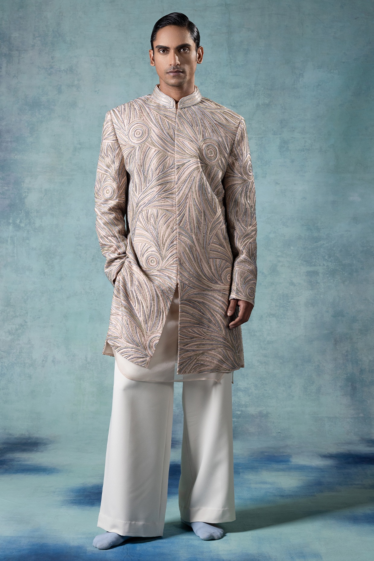 JORAH Dusky Rose Dupion Silk Resham Embroidered Indowestern Set