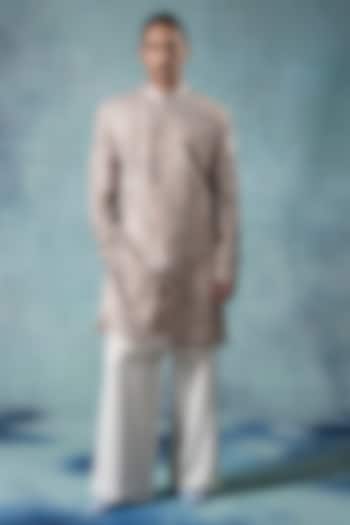 Dusky Rose Dupion Silk Resham Embroidered Groom Indowestern Set by JORAH MEN at Pernia's Pop Up Shop