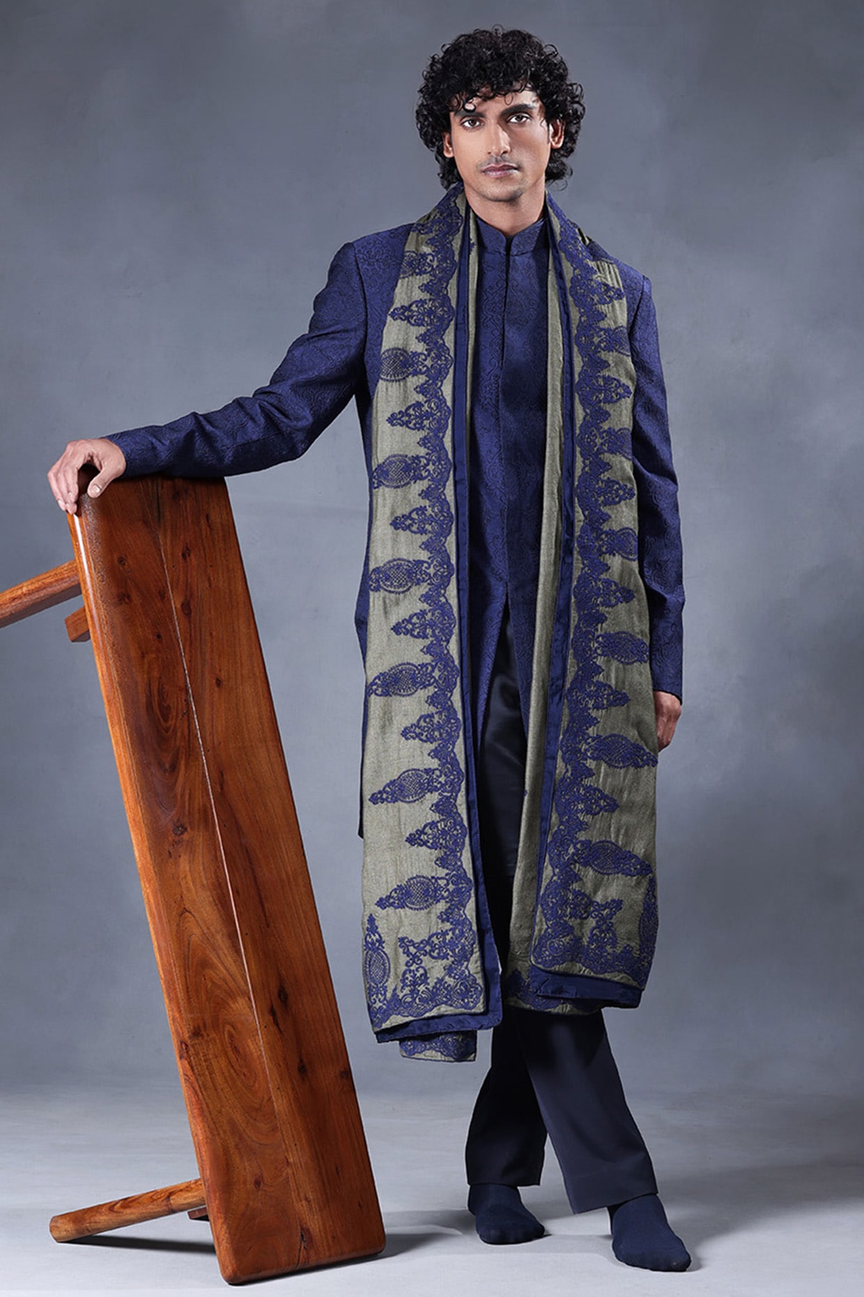 JORAH Blue Dupion Embroidered Indowestern Set