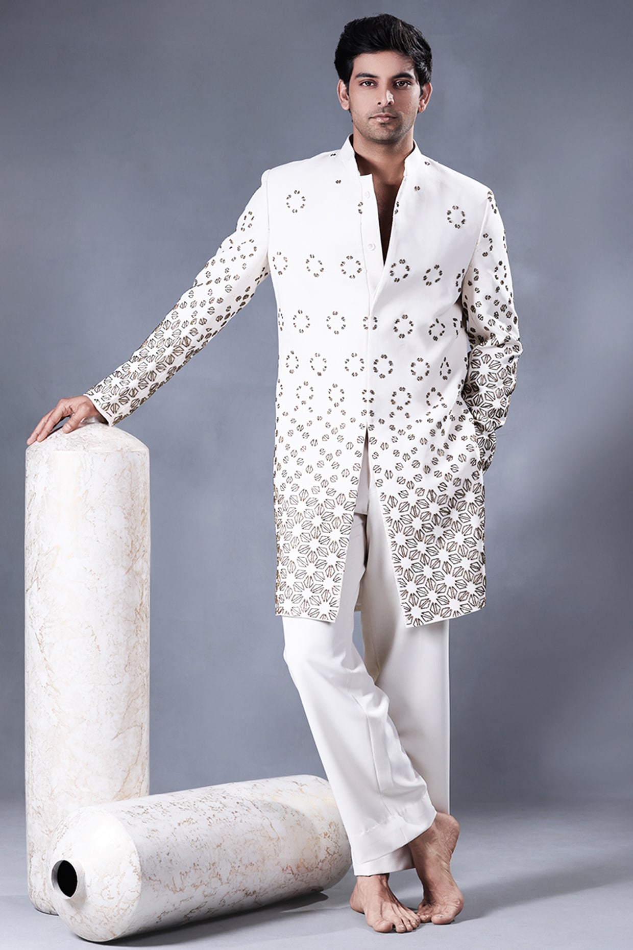 JORAH Ivory Twill Hand Embroidered Indowestern Set