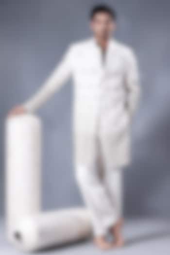 Ivory Twill Hand Embroidered Wedding Indowestern Set by JORAH MEN at Pernia's Pop Up Shop