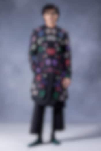 Black Dupion Silk Hand Embroidered Groom Indowestern Set by JORAH MEN at Pernia's Pop Up Shop
