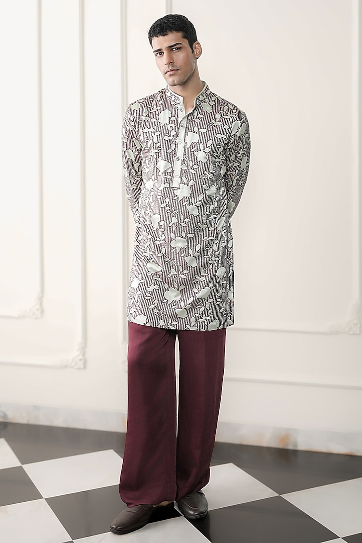 Green Satin Silk Embroidered Kurta Set by JORAH MEN at Pernia's Pop Up Shop
