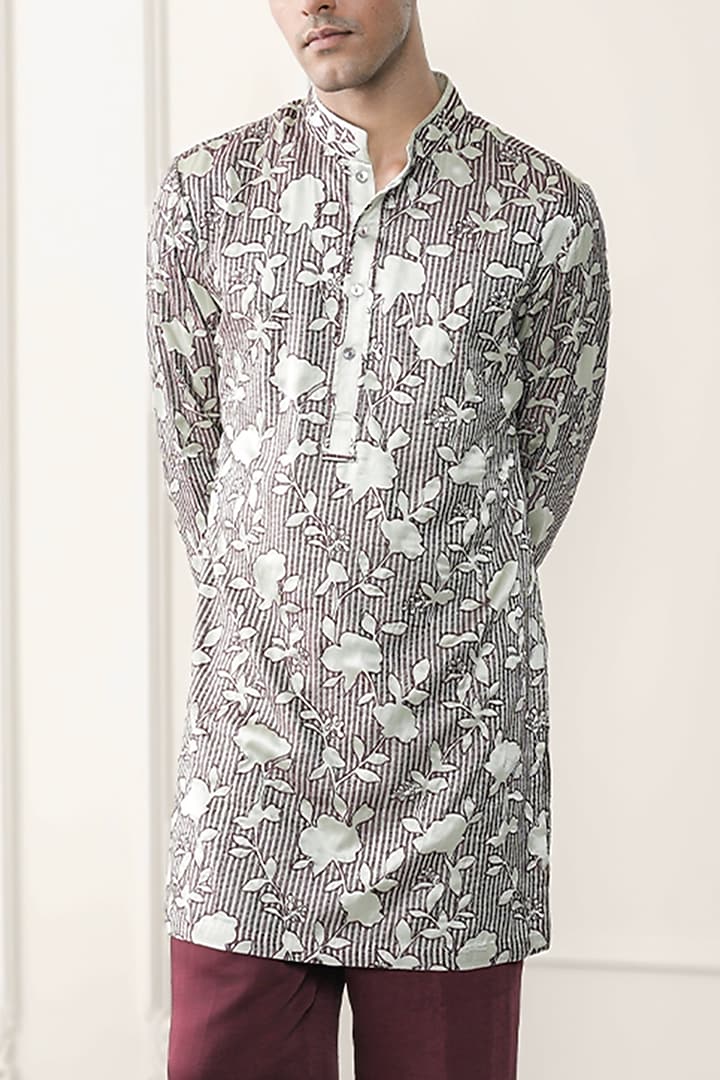 Green Satin Silk Embroidered Kurta Set by JORAH MEN at Pernia's Pop Up Shop