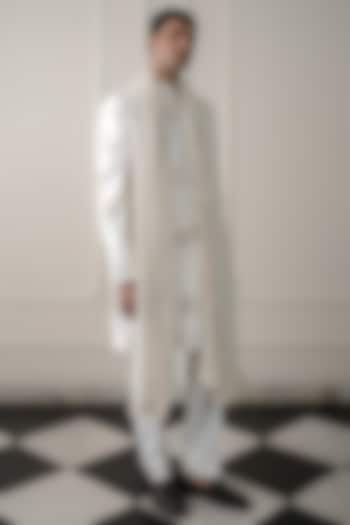Ivory Dupion Silk & Chanderi Silk Dori Work Groom Sherwani Set by JORAH MEN at Pernia's Pop Up Shop