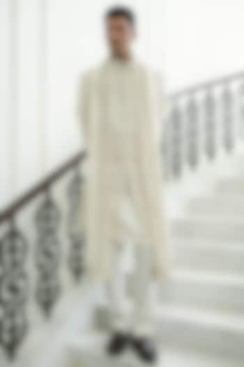 Ivory Dupion Silk & Chanderi Silk Dori Embroidered Groom Sherwani Set by JORAH MEN at Pernia's Pop Up Shop