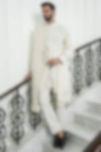 Ivory Dupion Silk & Chanderi Silk Dori Embroidered Groom Sherwani Set by JORAH MEN at Pernia's Pop Up Shop