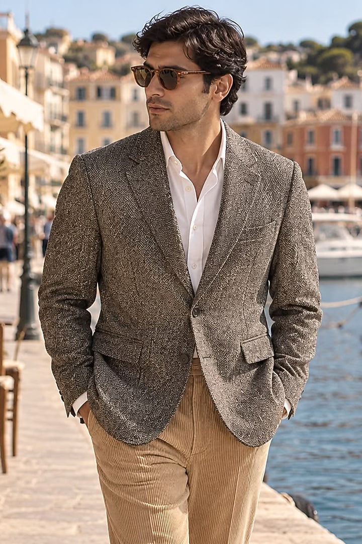 Olive Green Wool Blazer Set by JORAH MEN at Pernia's Pop Up Shop