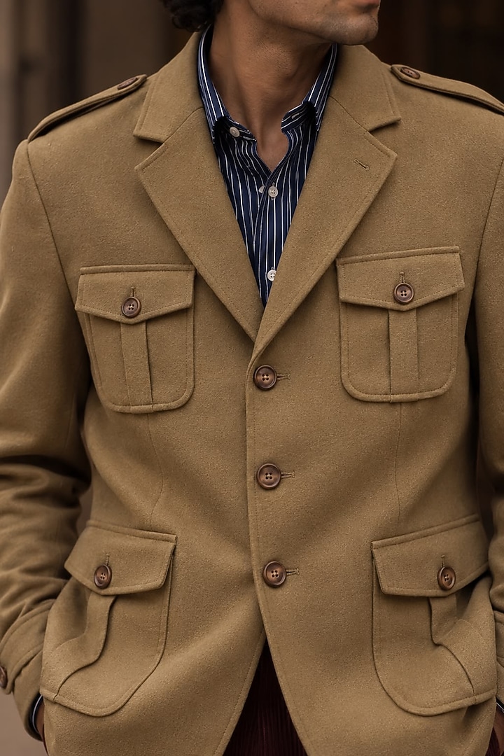 Beige Wool Hunter Jacket Set by JORAH MEN at Pernia's Pop Up Shop