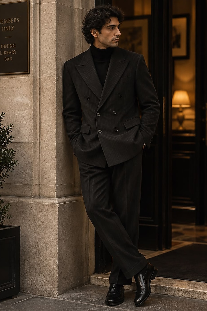 Black Wool Double-Breasted Jacket Set by JORAH MEN at Pernia's Pop Up Shop