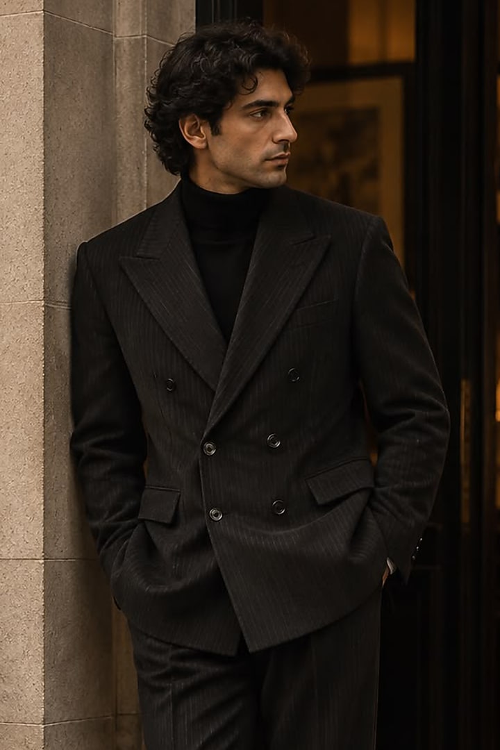 Black Wool Double-Breasted Jacket Set by JORAH MEN at Pernia's Pop Up Shop