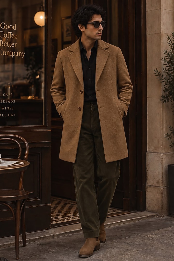 Beige Wool Coat Set by JORAH MEN at Pernia's Pop Up Shop