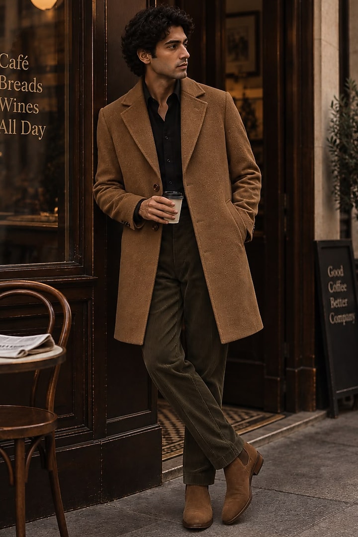 Beige Wool Coat Set by JORAH MEN at Pernia's Pop Up Shop