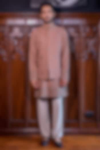 Champagne Mesh Embroidered Nehru Jacket Set by JORAH MEN at Pernia's Pop Up Shop