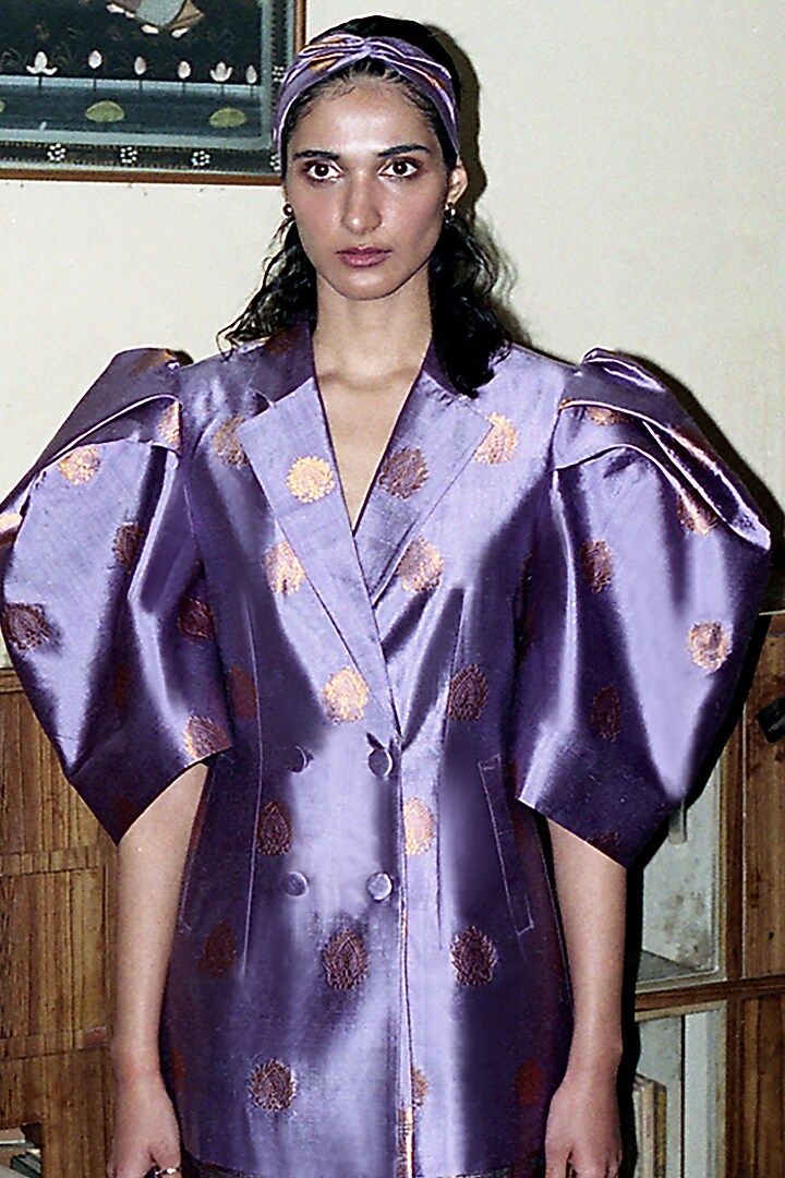 Royal Lavender Double-Breasted Blazer Vacation Dress by Joskai Studio at Pernia's Pop Up Shop