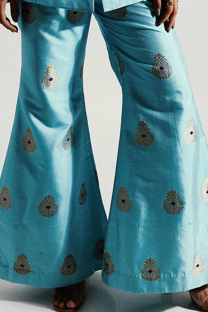 Christmas Blue Tailored Flared Trousers by Joskai Studio at Pernia's Pop Up Shop